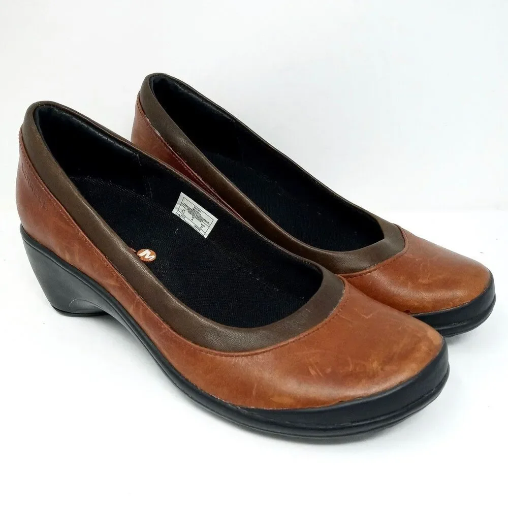 Merrell Veranda Leather Wedge Pumps Comfort Shoes Size 6.5 Brown Non slip